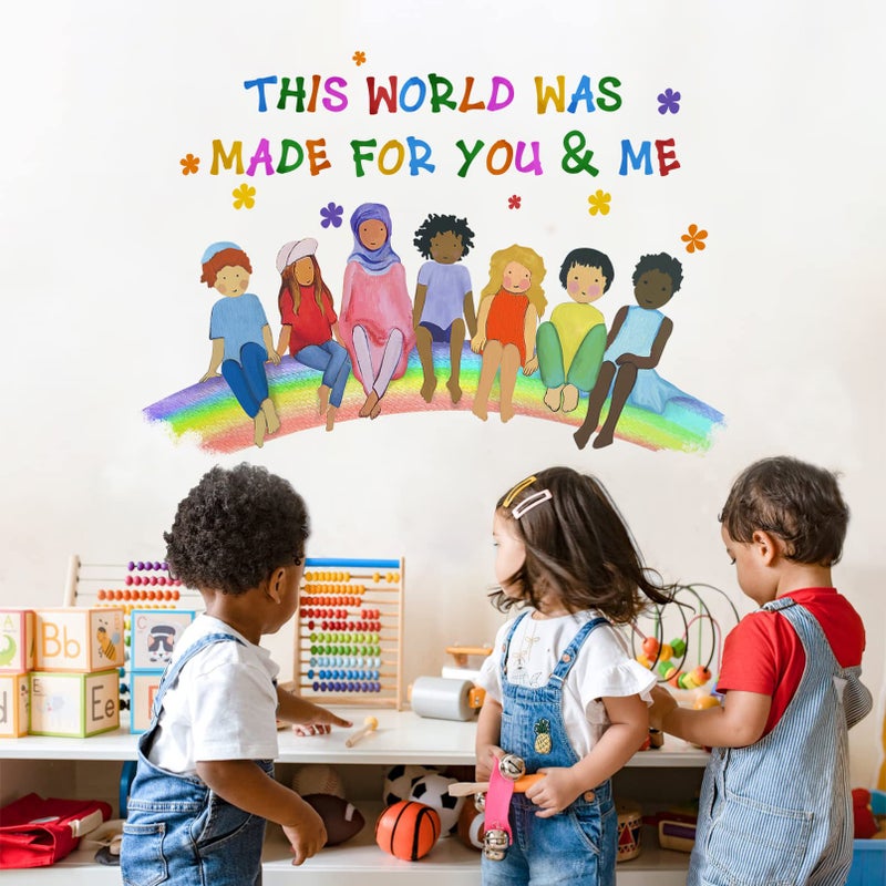 Mfault Kids Diversity Equality Inspirational Wall Decals Stickers  Motivational Inclusion Nursery Decorations Bedroom Playroom Classroom Art  This World was Made for You and Me Toddler Room Decor - Image 1